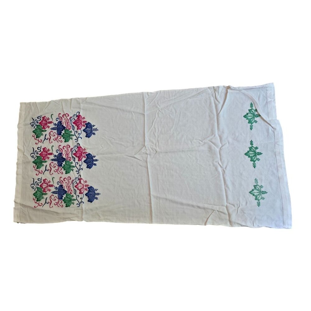 Vintage Hand-Embroidered Floral Table Runner - Abour 60" x 20" - Cotton - Multi‎